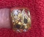 Gold Ring, with saphire and white crystals, size 6