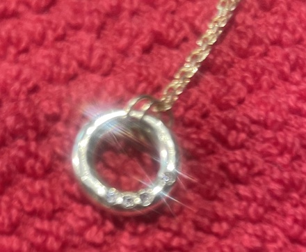 Gold Necklace, Circular Pendant with 4 crystals