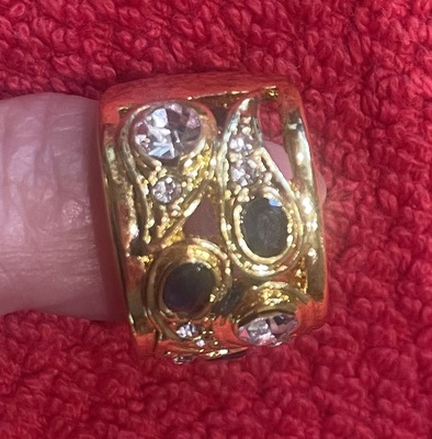 Gold Ring, with saphire and white crystals, size 6